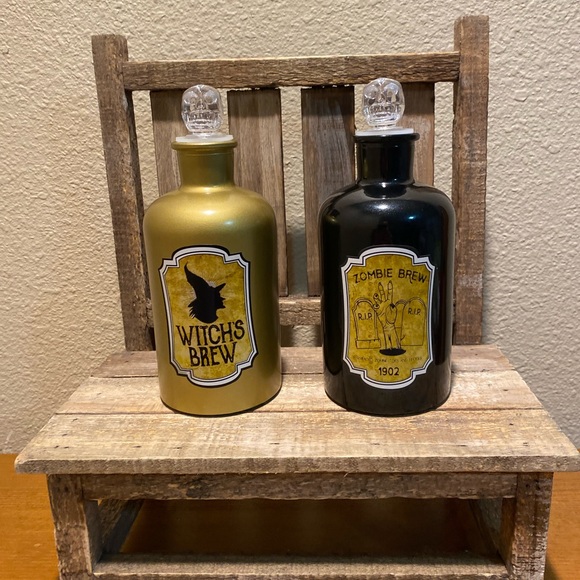 Halloween Potion Bottles Set Of 2, Witch’s Brew & Zombie Brew Potion Bottles - Picture 2 of 16
